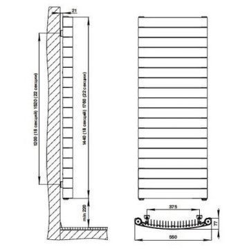 Радиатор биметаллический Rifar (Рифар) Convex VR 500 22 секций вертикальный нижнее подключение белый RAL9016
