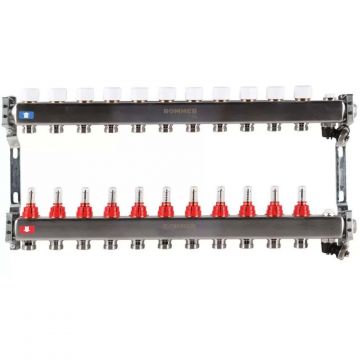 Коллектор ROMMER (РОММЕР) из нержавеющей стали с расходомерами, с клапаном вып. воздуха и сливом 12 вых. (RMS-1201-000012)