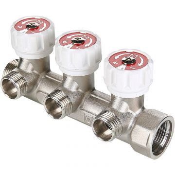 Коллектор Valtec (Вальтек) с регул. вентилями, 3/4″х4 вых. 1/2″ нар. на подающий трубопровод (VTc.570.N.0504)