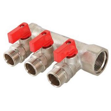Коллектор Valtec (Вальтек) с отсекающими кранами, 1″х2 вых. 1/2″ нар. (VTc.580.N.0602)