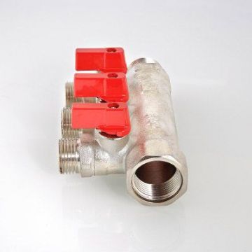 Коллектор Valtec (Вальтек) с отсекающими кранами, 1″х2 вых. 1/2″ нар. (VTc.580.N.0602)