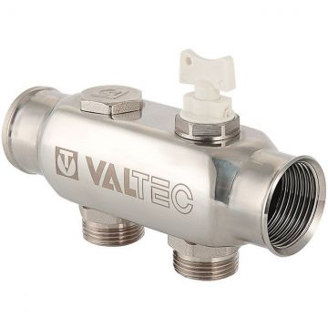 Коллектор Valtec (Вальтек) из нерж. стали, с м-о расст вых. 50 мм, 1″х 2 вых. 3/4″ Евроконус (VTc.505.SS.060502)