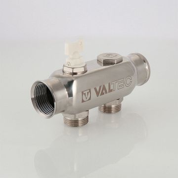 Коллектор Valtec (Вальтек) из нерж. стали, с м-о расст вых. 50 мм, 1″х 2 вых. 3/4″ Евроконус (VTc.505.SS.060502)