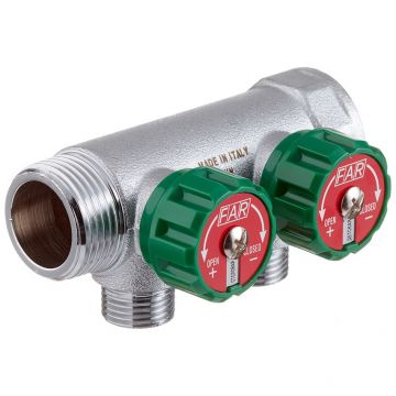 Коллектор проходной регулируемый Far (Фар) MultiFAR (FK 3821 112TP) 2 выхода 1 х 1/2 дюйма под плоскую прокладку