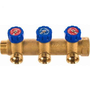 Регулирующий коллектор Far (Фар) 1 1/4″ (НР - ВР) c 3-мя отводами 1 (межосевое 70 мм) FK 3828 11403