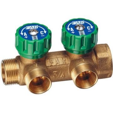 Регулирующий коллектор Far (Фар) 3/4″ (ВР-НР) с 2 отводами М24х19, латун. FK 3834 C34