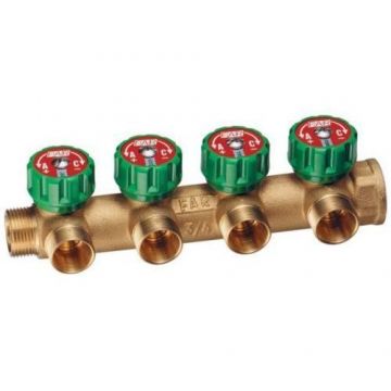 Регулируемый коллектор Far (Фар) 3/4″ (НР-ВР) с 4 отводами М24х19, DZR-латунь FK 3837 C34