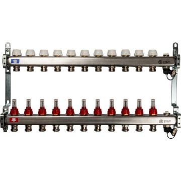 Коллектор Stout (Стаут) из нержавеющей стали с расходомерами, с клапаном вып. воздуха и сливом 11 вых. (SMS-0927-000011)