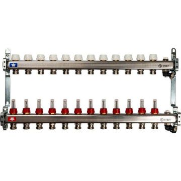 Коллектор Stout (Стаут) из нержавеющей стали с расходомерами, с клапаном вып. воздуха и сливом 12 вых. (SMS-0927-000012)