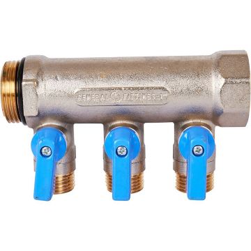 Коллектор Stout с шаровыми кранами 1, 3 отвода 1/2 синие ручки (SMB 6211 011203)