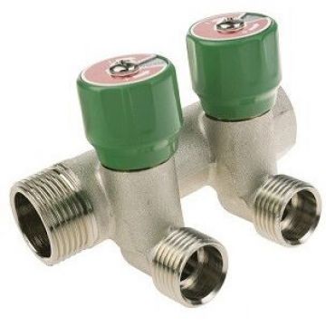 Коллектор модульный Elsen (Элсен) , 3/4″, 3 контура, размер отвода-1/2″ НР ПУ, с вентилями, латунь
