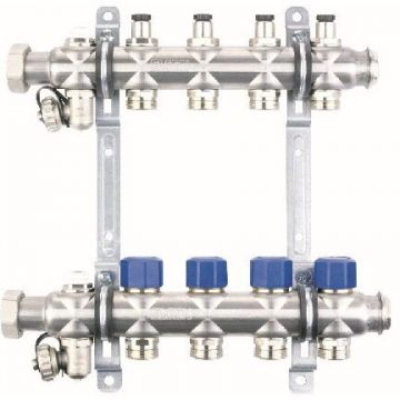 Коллекторная группа Elsen (Элсен) , 1″, 8 контуров, размер отвода-3/4″, с вентилями, нержавеющая сталь