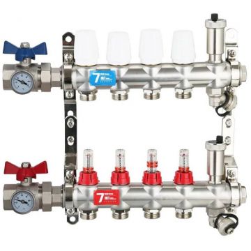 Коллекторная группа нерж. с рас. и с кран. 1 х 7 ход Vieir (Виеир) (VR116-07)
