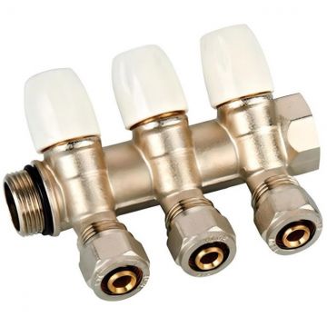 Коллектор с вент. кранами 3/4 х 16-3вых. (бел. бар.) Vieir (Виеир) (VR513)