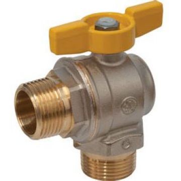 Кран шаровой, Giacomini (Джакомини) , угловой полнопроходной 1/2″ с желтой рукояткой, с наружной резьбой, никелированный R782GBX003