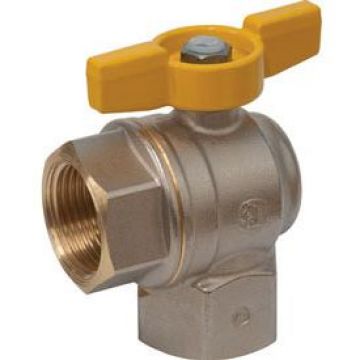Кран шаровой, Giacomini (Джакомини) , угловой полнопроходной с желтой рукояткой, с внутренней резьбой, никелированный, 3/4″ R783GBX004