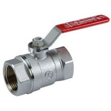 Кран шаровой, Giacomini (Джакомини) , R250D, стандартный проход, 1 1/4″, ВВ, ручка-рычаг красный, латунь, хромированный R250X006