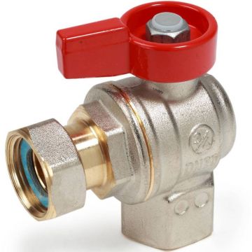 Кран шаровой, Giacomini (Джакомини) , 1/2″F x 1/2″гайка, угловой c вн. резьбой для котлов и счетчиков R781PX013