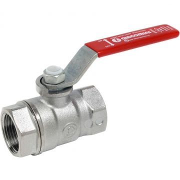Кран шаровой, Giacomini (Джакомини) , R850, полнопроходной, 1 1/2″, ВВ, ручка-рычаг красный, латунь, хромированный R850X027