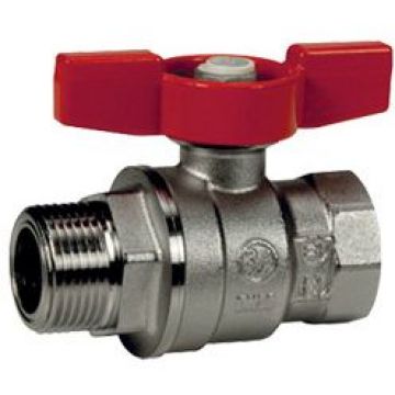 Кран шаровой, Giacomini (Джакомини) , R854, полнопроходной, 1/2″, ВН, ручка-бабочка красная, латунь, хромированный R854X023