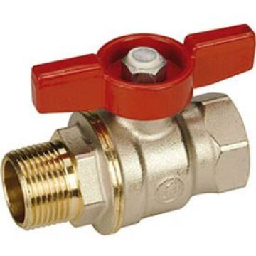 Кран шаровой, Giacomini (Джакомини) , R914, полнопроходной, DADO, 1 1/4″, ВН, ручка-бабочка красная, латунь, никелированный R914X026