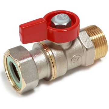 Кран шаровой, Giacomini (Джакомини) , 3/4″M x 3/4″гайка - красн. рук., с нар. резьбой для котлов и счетчиков R254PX014