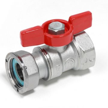 Кран шаровой, Giacomini (Джакомини) , 3/4″x1″ В-В с накидной гайкой хромированный с красной рукояткой бабочка R251PX005