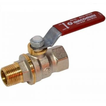 Кран шаровой, Giacomini (Джакомини) , полнопроходной DADO 1 1/4″ В-Н компактная модель, красный рычаг, никелированный R914LX026