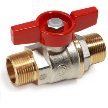 Кран шаровой, Giacomini (Джакомини) , полнопроходной DADO 1 1/4″ Н-Н компактная модель, с красной дроссельной рукояткой бабочка, никелированный R913X026