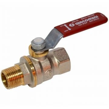 Кран шаровой, Giacomini (Джакомини) , полнопроходной DADO 1″ В-Н компактная модель, красный рычаг, никелированный R914LX025