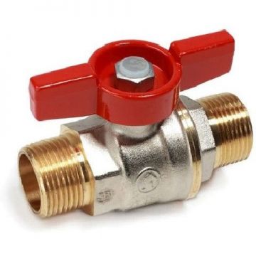 Кран шаровой, Giacomini (Джакомини) , полнопроходной DADO 1″ Н-Н компактная модель, с красной дроссельной рукояткой бабочка, никелированный R913X025