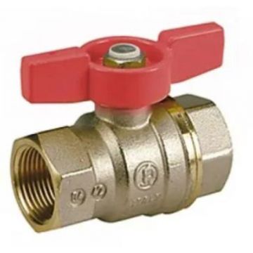 Кран шаровой, Giacomini (Джакомини) , полнопроходной DADO 1/4″ B-В, тяжелая модель, никелированный, ручка - бабочка красная R951X021