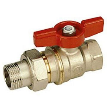 Кран шаровой, Giacomini (Джакомини) , полнопроходной DADO с отводом 1″x1 1/4″ Н-В компактная модель, с красной дроссельной рукояткой, никелированный R919X008