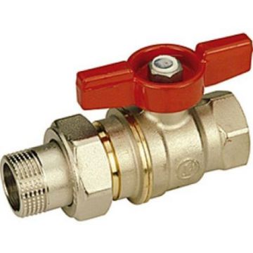 Кран шаровой, Giacomini (Джакомини) , полнопроходной DADO с отводом 1/2″x1/2″ Н-В компактная модель, с красной дроссельной рукояткой, никелированный R919X003