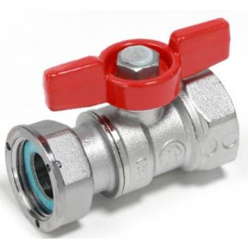 Кран шаровой, Giacomini (Джакомини) , 1″x1″ В-В с накидной гайкой хромированный с красной рукояткой бабочка R251PX006