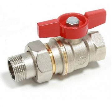 Кран шаровой, Giacomini (Джакомини) , полнопроходной DADO с отводом 3/4″x3/4″ Н-В компактная модель, с красной дроссельной рукояткой, никелированный R919X005