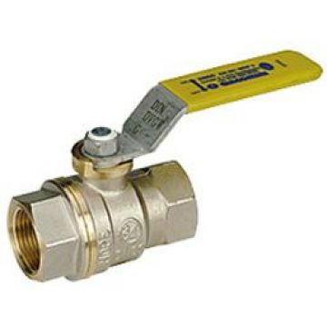 Кран шаровой, Giacomini (Джакомини) , полнопроходной, резьба внутренняя/внутренняя 1/2″, никелированный, для газа, ручка - рычаг жёлтый R730GAX003