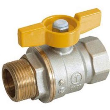 Кран шаровой, Giacomini (Джакомини) , полнопроходной, резьба внутренняя/наружная 1 1/4″, никелированный, для газа, ручка - бабочка желтая R734GAX006