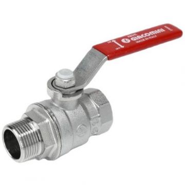 Кран шаровой, Giacomini (Джакомини) , полнопроходной, резьба внутренняя/наружная 1″, хромированный, ручка - рычаг красный R854LX025