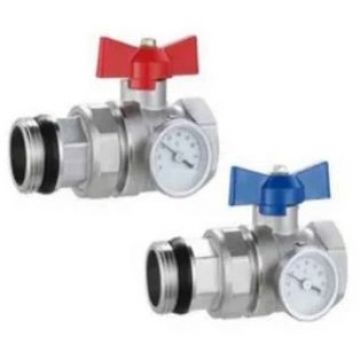 Комплект прямых шаровых кранов Rommer (Роммер) с термометрами 1″ (RMS-1001-030001)