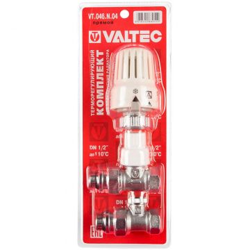 Комплект терморег-го оборуд-я Valtec (Вальтек) для радиатора прямой 1/2″ термост-ая головка термостат-й клапан запорный (VT.046.N.04)