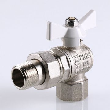 Кран шаровой Valtec (Вальтек) Base угловой с полусгоном 3/4″ вн.-нар. белая рукоятка (VT.228.NW.05)