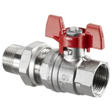 Кран шаровый Oventrop (Овентроп) Optibal полнопроходной с американкой, маховик рычаг-бабочка DN 20, 3/4 дюйма ВР-НР (1075806)