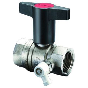 Кран шаровый Oventrop (Овентроп) Optibal полнопроходной, ручка пластиковая удлиненная с штуцером для слива 1/4 дюйма DN 32, 1 1/4 дюйма ВР-ВР (1077810)