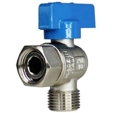 Кран шаровой Elsen (Элсен) , угловой, 3/4″, 3/4″, НВ, ручка-флажок синяя с НГ