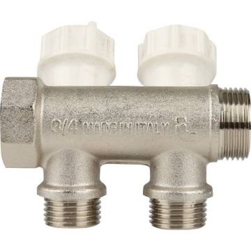 Коллектор распределительный Itap (Итап) регулируемый, никелированная латунь с 2 выходами (3/4 дюйма x 1/2 дюйма) 465/2