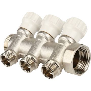 Коллектор распределительный Itap (Итап) регулируемый, никелированная латунь с 3 выходами (3/4 дюйма x 1/2 дюйма) 465/3