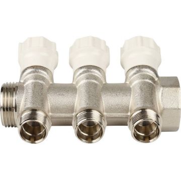 Коллектор распределительный Itap (Итап) регулируемый, никелированная латунь с 3 выходами (3/4 дюйма x 1/2 дюйма) 465/3