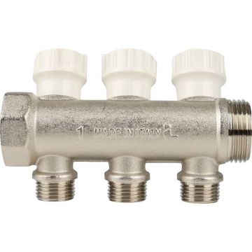 Коллектор распределительный Itap (Итап) регулируемый, никелированная латунь с 3 выходами (3/4 дюйма x 1/2 дюйма) 465/3