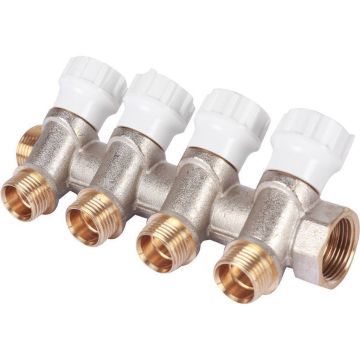 Коллектор распределительный Itap (Итап) регулируемый, никелированная латунь с 4 выходами (3/4 дюйма x 1/2 дюйма) 465/4